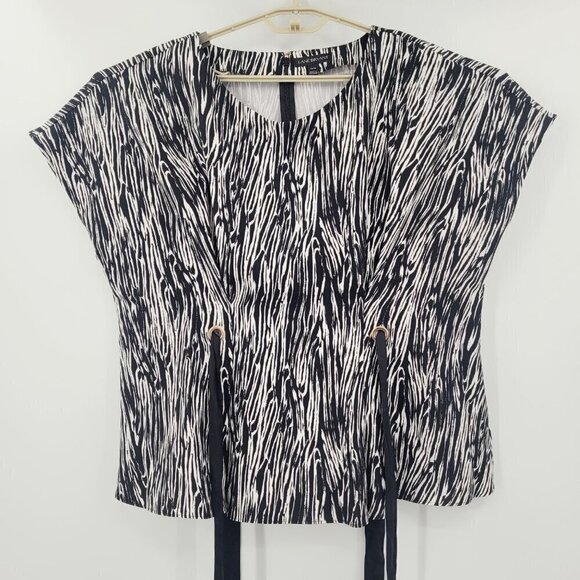 Lane Bryant Black & White Patterned Blouse with Ribbon Ties - Picture 1 of 9